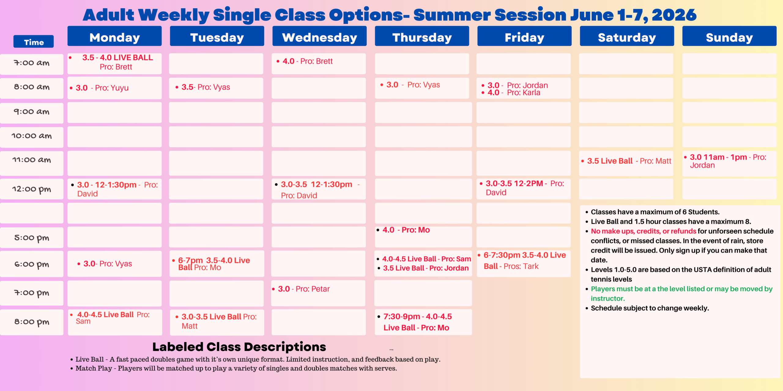summer DROP INS 5-15