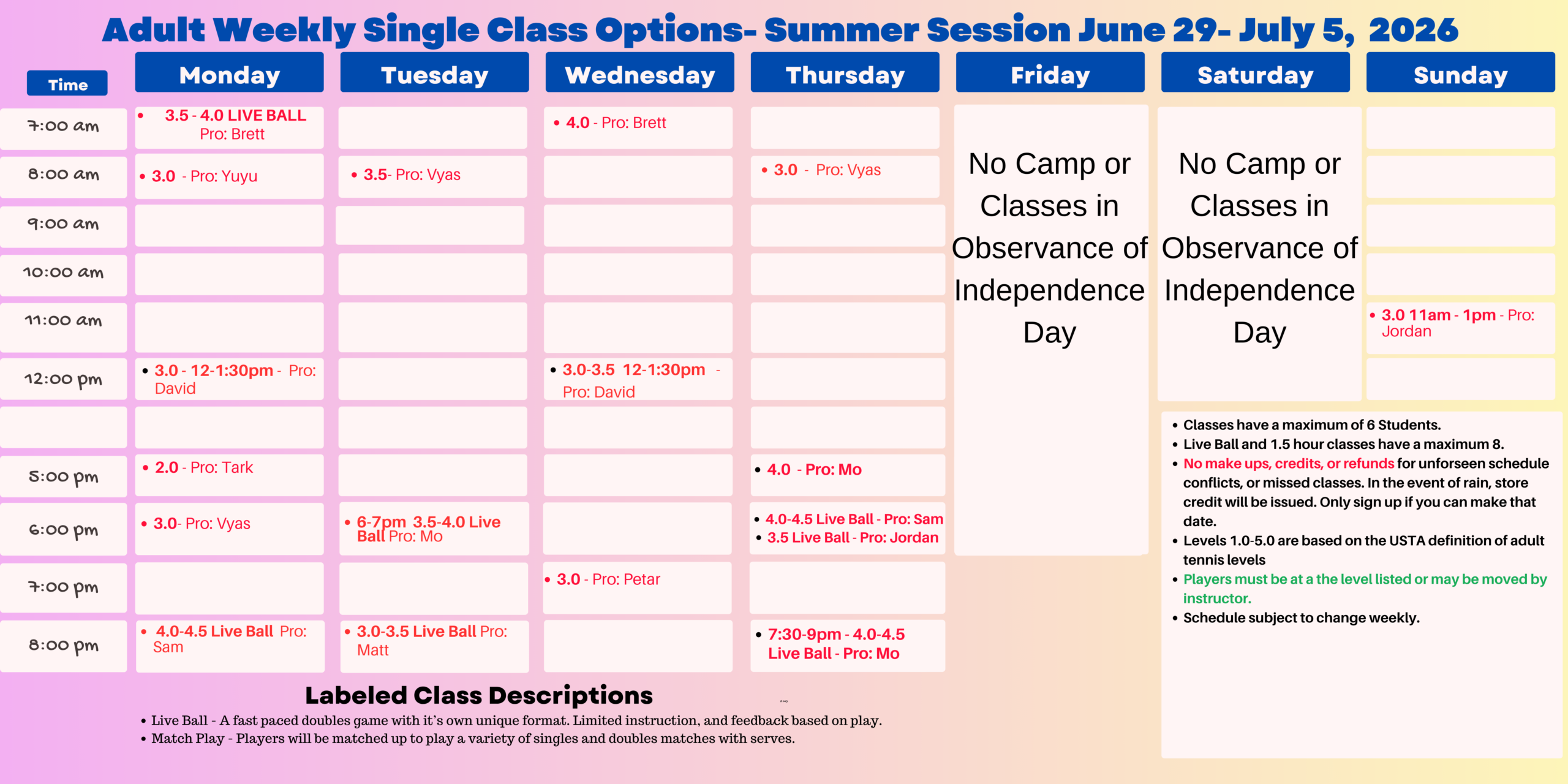 summer DROP INS 6-25